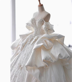 Dreamy Wedding Dress Ball Gown Off The Shoulder Satin Wedding Dresses Bridal Gowns HZ1214