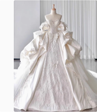 Dreamy Wedding Dress Ball Gown Off The Shoulder Satin Wedding Dresses Bridal Gowns HZ1214