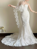 Classic Bridal Dress Mermaid Sweetheart Lace White Wedding Dresses Minimalist Bridal Gowns HZ1214