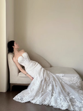 Classic Bridal Dress Mermaid Sweetheart Lace White Wedding Dresses Minimalist Bridal Gowns HZ1214