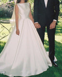 Pretty Wedding Dress Ball Gown Satin White Long Wedding Dresses Bridal Gowns HZ1214