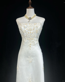 Pretty Wedding Dress High Low Strapless Ivory Long Wedding Dresses Bridal Gowns HZ1214