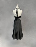 Classy A line Halter Chiffon Black Homecoming Dress Summer Hoco Dresses Cocktail Dress HZ1214