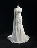 Vintage Bridal Gown Mermaid One Shoulder White Long Wedding Dresses Minimalist Bridal Gowns HZ1214