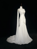 Vintage Bridal Gown Mermaid One Shoulder White Long Wedding Dresses Minimalist Bridal Gowns HZ1214