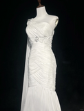 Vintage Bridal Gown Mermaid One Shoulder White Long Wedding Dresses Minimalist Bridal Gowns HZ1214