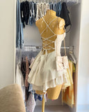 Cute A line Spaghetti Straps Short Summer Satin Birthday Dress Hoco Dress Birthday Outfit 18th Birthday Mini Cocktail Dresses HZ1214