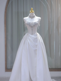 Pretty Bridal Gown Ball Gown Strapless White Long Wedding Dresses Minimalist Bridal Gowns HZ1214