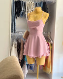 Cute A line Spaghetti Straps Short Summer Satin Birthday Dress Hoco Dress Birthday Outfit 18th Birthday Mini Cocktail Dresses HZ1214