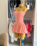 Cute A line Strapless Pink Summer Birthday Dress Hoco Dress Mini Birthday Outfit 18th Birthday Cocktail Dresses HZ1214