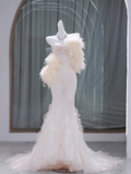 Pretty Wedding Dress Mermaid Sweetheart White Sequin Long Wedding Dresses Bridal Gowns HZ1214