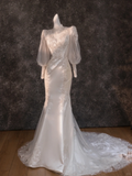 Retro Wedding Dress Mermaid High Neck Lace Long Sleeves White Wedding Dresses Bridal Gowns HZ1214