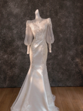 Retro Wedding Dress Mermaid High Neck Lace Long Sleeves White Wedding Dresses Bridal Gowns HZ1214