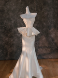 Retro Wedding Dress Mermaid Strapless Long Satin Ivory Wedding Dresses Bridal Gowns HZ1214