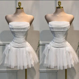 Simple Ball Gown Strapless White Sequin Homecoming Dress Summer Hoco Dresses Cocktail Dress HZ1214