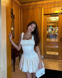 Cute A Line Square White Summer Homecoming Dress Hoco Dress Mini 18th Birthday Outfit Cocktail Dresses HZ1214