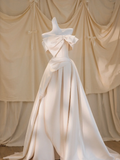 Pretty Wedding Dress Ball Gown Off The Shoulder Ivory Satin Long Wedding Dresses Brides Gowns HZ1214