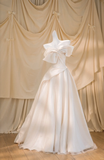 Pretty Wedding Dress Ball Gown Off The Shoulder Short Sleeves Ivory Satin Long Wedding Dresses Brides Gowns HZ1214