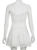 Cute Sheath Strapless White Summer Lace Homecoming Dress Hoco Dress Mini 18th Birthday Outfit Cocktail Dresses HZ1214