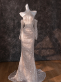 Retro Wedding Dress Mermaid High Neck Sequin Long Sleeves White Wedding Dresses Bridal Gowns HZ1214