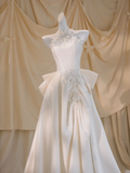 Pretty Wedding Dress Ball Gown High Neck Satin Ivory Long Wedding Dresses Bridal Gowns HZ1214