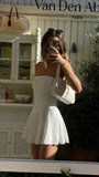 Simple A line Strapless Chiffon White Homecoming Dress Summer Hoco Dresses Cocktail Dress HZ1214