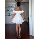 Cute Ball Gown Off The Shoulder White Summer Lace Homecoming Dress Hoco Dress Mini 18th Birthday Outfit Cocktail Dresses HZ1214