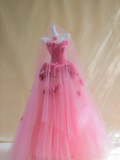 Gorgeous Ball Gown Sweetheart Hot Pink Floral Tulle Long Prom Dress Party Dress Graduation Dresses HZ1214