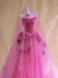 Gorgeous Ball Gown Sweetheart Hot Pink Floral Tulle Long Prom Dress Party Dress Graduation Dresses HZ1214