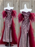 Gorgeous Mermaid Sweetheart Grape Sequin Slit Long Prom Dress Party Dress Graduation Dresses HZ1214