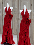 Gorgeous Mermaid Halter Red Satin 23rd Birthday Dress Prom Dress Birthday Outfits For Women HZ1214