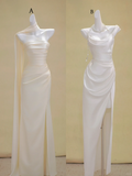 Unique Wedding Dress Mermaid Strapless Satin Long White Wedding Dresses Bridal Gowns HZ1214