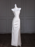 Unique Wedding Dress Mermaid Strapless Satin Long White Wedding Dresses Bridal Gowns HZ1214