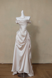 Pretty Wedding Dress A line Off The Shoulder Short Sleeves Satin Long Wedding Dresses Brides Gowns HZ1214