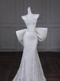 Unique Wedding Dress Mermaid Sweetheart Satin Lace Long White Wedding Dresses Bridal Gowns With Bow-knot HZ1214