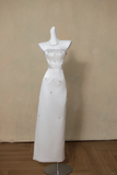 Simple Wedding Dress Sheath Strapless Satin Beads Long Summer Wedding Dresses Bridal Gowns HZ1214
