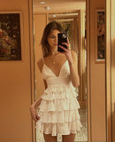 Simple A line Spaghetti Straps White Chiffon Homecoming Dress Summer Hoco Dresses Cocktail Dress HZ1214