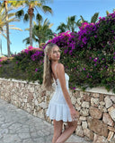 Simple Sheath Spaghetti Straps White Lace Homecoming Dress Summer Hoco Dresses Cocktail Dress HZ1214