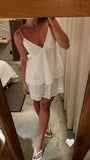 Simple A line Spaghetti Straps White Lace Short Homecoming Dress Summer Hoco Dresses Cocktail Dress HZ1214