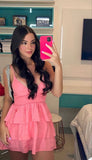 Simple A line Spaghetti Straps Pink Short Homecoming Dress Summer Hoco Dresses Cocktail Dress HZ1214