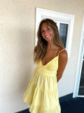 Simple A line Spaghetti Straps Yellow Homecoming Dress Summer Hoco Dresses Cocktail Dress HZ1214