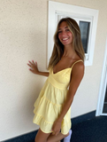 Simple A line Spaghetti Straps Yellow Homecoming Dress Summer Hoco Dresses Cocktail Dress HZ1214