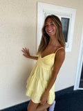 Simple A line Spaghetti Straps Yellow Homecoming Dress Summer Hoco Dresses Cocktail Dress HZ1214
