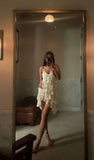 Simple A line Spaghetti Straps White Chiffon Short Homecoming Dress Summer Hoco Dresses Cocktail Dress HZ1214