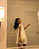 Cute A line White Summer Chiffon Homecoming Dress Hoco Dress Mini 20th Birthday Outfit Cocktail Dresses HZ1214