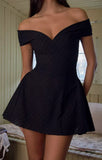 Cute A line Off The Shoulder Black Lace Short Homecoming Dress Summer Hoco Dresses Cocktail Dress HZ1214