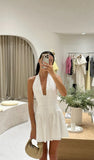 Simple A line Halter White Short Homecoming Dress Summer Hoco Dresses Cocktail Dress HZ1214