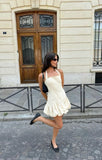 Simple A line Halter Ivory Balloon Homecoming Dress Summer Hoco Dresses Cocktail Dress HZ1214