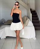 Simple A line Strapless Black Balloon Homecoming Dress Summer Hoco Dresses Cocktail Dress HZ1214