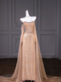 Gorgeous Mermaid Strapless Champagne Tulle Long Prom Dress Party Dress Graduation Dresses With Sleeves HZ1214
